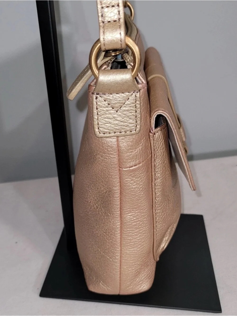 Fossil Metallic Crossbody Bag Bronze Gold Leather Vintage Y2K
